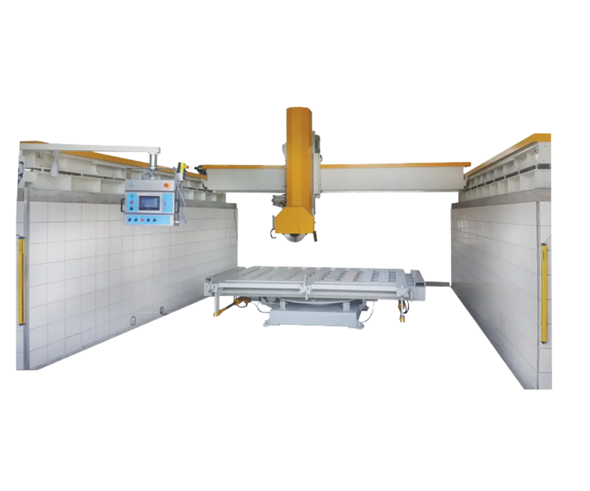 Piła jednosuportowa z panelem dotykowym/ Single blade rip saw for stone processing with a touchpad/ Single blade rip saw for stone processing with a touchpad/ Пила односуппортная продольная для обработки камня, с сенсорной панелью управления PW1TK-14.0.600